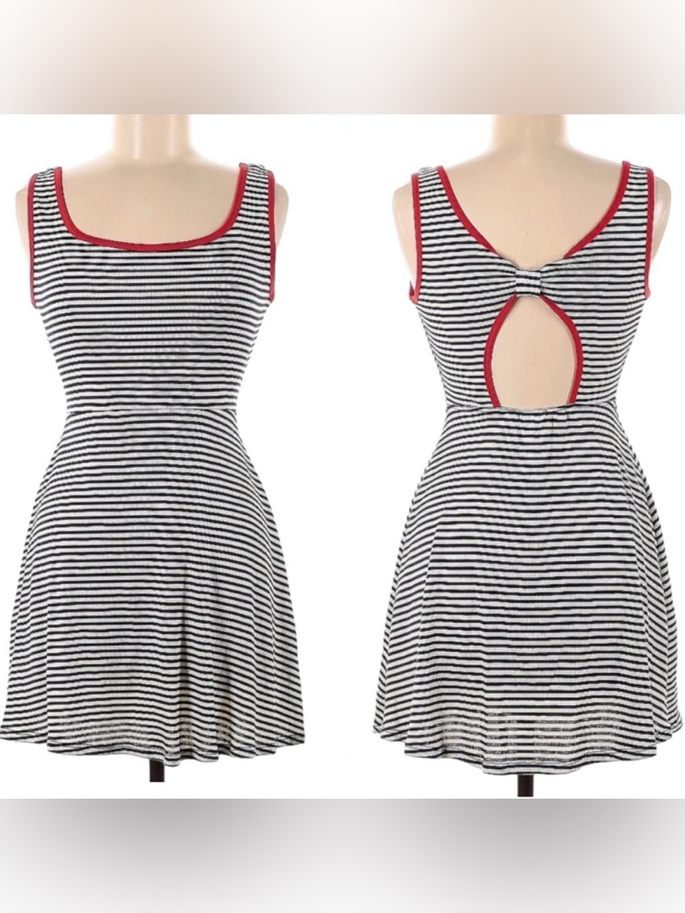 Issi Black & White Striped Mini Dress w Cutout Back, Lightweight Summer Dress M